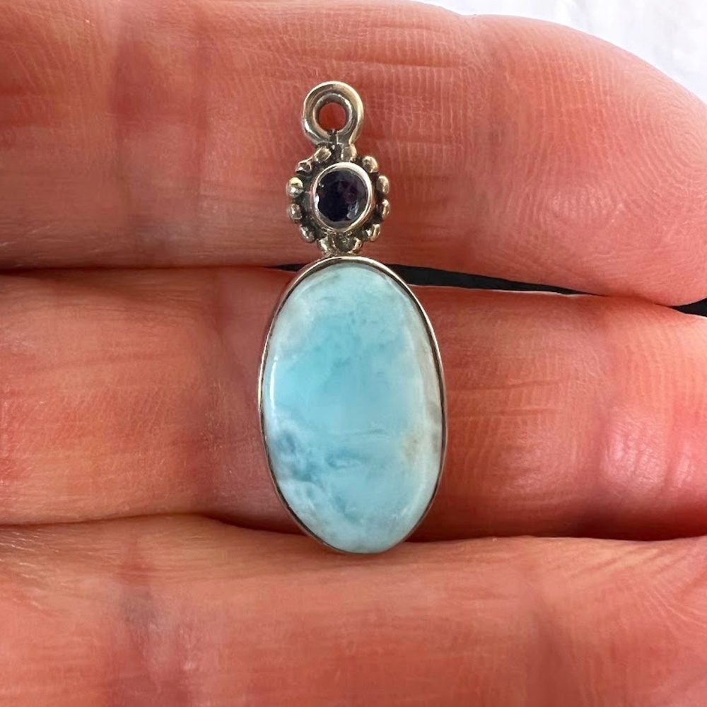 Larimar Stone Sterling Silver Stamped 925 Mount Pendant Host Pick - Picture 1 of 8
